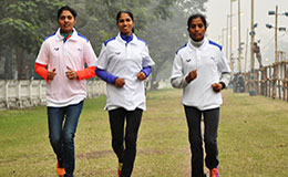 Lalita Babar Sudha Singh O P Jaisha the Indian Women Athletes training for the TSK 25K Kolkata 2015