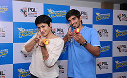 Ashwini Ponnappa and Kidambi Srikanth at the launch of the Bengaluru Top Guns