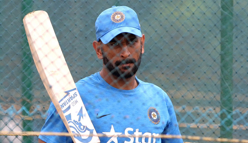 Indian captain MS Dhoni during a practice session