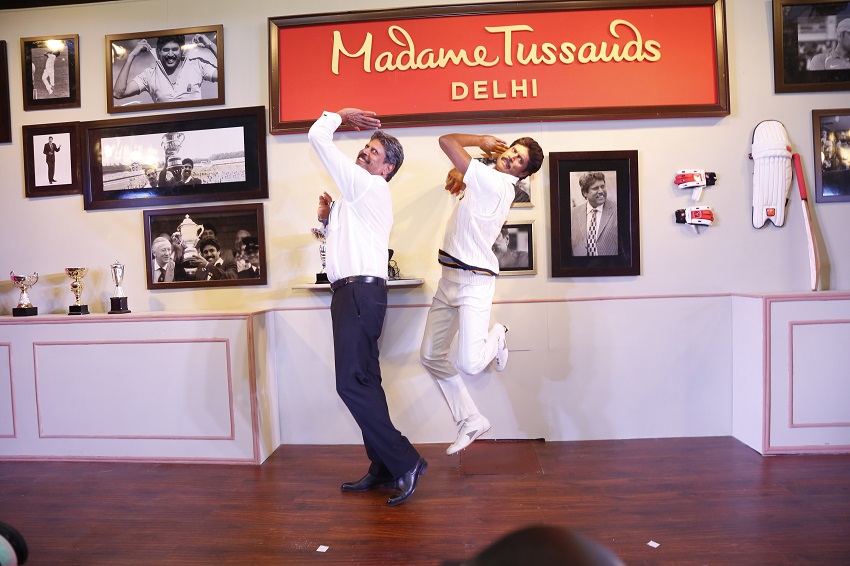 Kapil Dev with his wax figure for Madame Tussauds Delhi