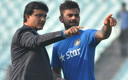 Virat Kohli with Sourav Ganguly during a practice session at Eden Gardens