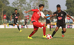 Liverpool FC International Academy DSK Shivajians in action against Mohammaden SC in the ongoing 120th IFA Shield 2016