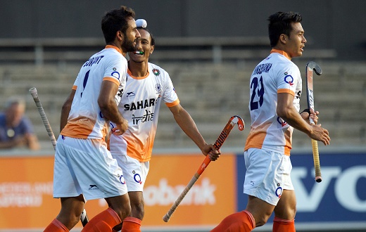 Gurjant Singh celebrates goal with team mates