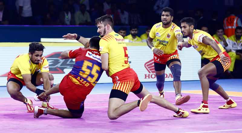 Gujarat Fortunegiants captain Sunil Kumar and Parvesh Bhainswals successful defence against UP