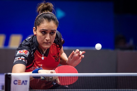 Manika Batra of Oilmax Stag Yoddhas in action