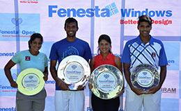 Sriram Balaji Winner Mens SinglesPrerna Bhambri Winners Womens and Vishnu Vardhan Runners up Mens Samhitha Womens Singles Runners up at Fenesta Open National Tennis Championship