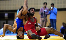 Yogeshwar Dutt and Amit Dhankhar in action during trials