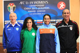 India-U-19-Women-Head-Coach-Priya-PV-poses-with-Coaches-from-left-Uzbekistan-Lebanon-and-Jordan