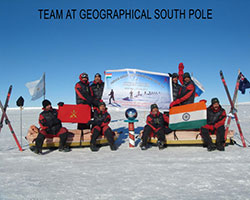 Indian Army expedition members at the South Pole