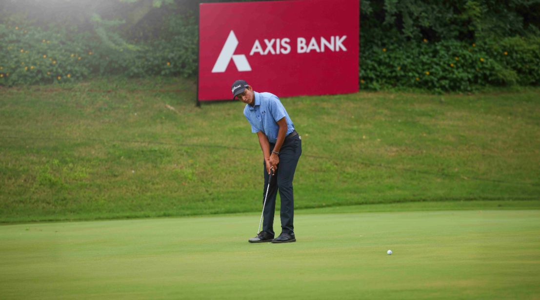 Vishesh Sharma putting during the Telangana Golconda Masters at Hyderabad Golf Association.