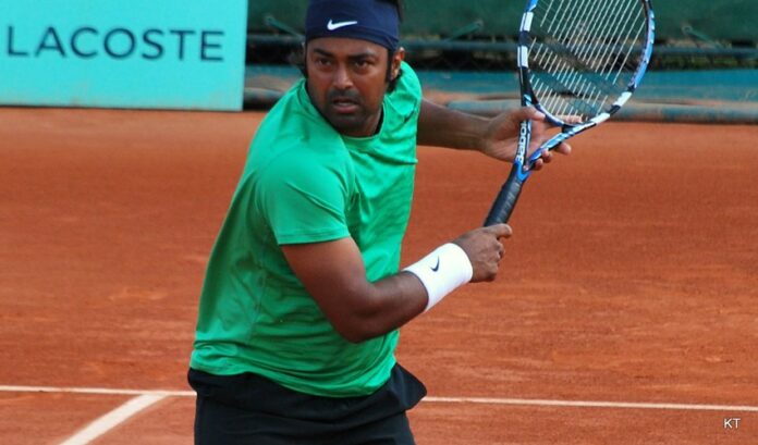 Leander Paes at Roland Garros in 2012 Indian tennis player Leander Paes at the start of a doubles match at the 2012 French Open