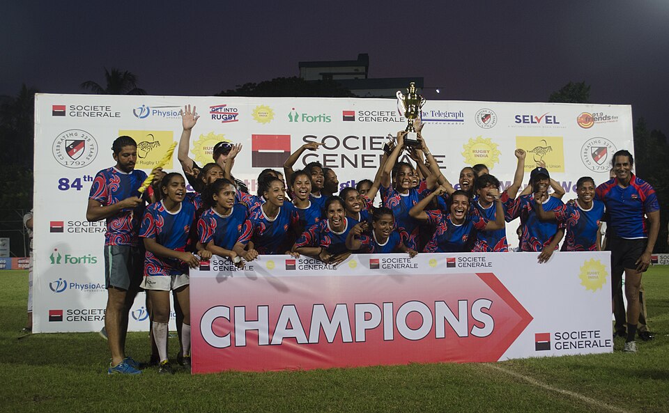 The women’s champion team at the All India Rugby tournament in 2017