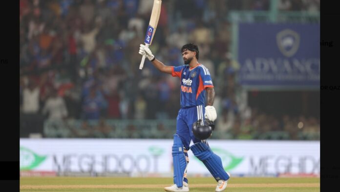 Shreyas Iyer celebrates maiden T20I century in Lucknow India captain Shreyas Iyer celebrates his maiden T20I century against West Indies in Lucknow